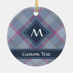 Pastel Blue and Pink Tartan Ceramic Ornament
