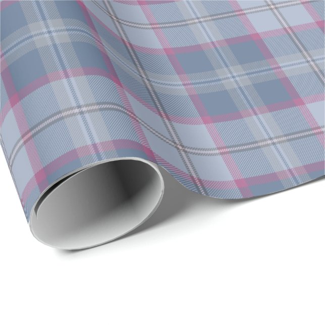 Pastel Blue and Pink Tartan Wrapping Paper (Roll Corner)