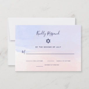 Pastel Blue and Pink Watercolor   Bat Mitzvah RSVP Card