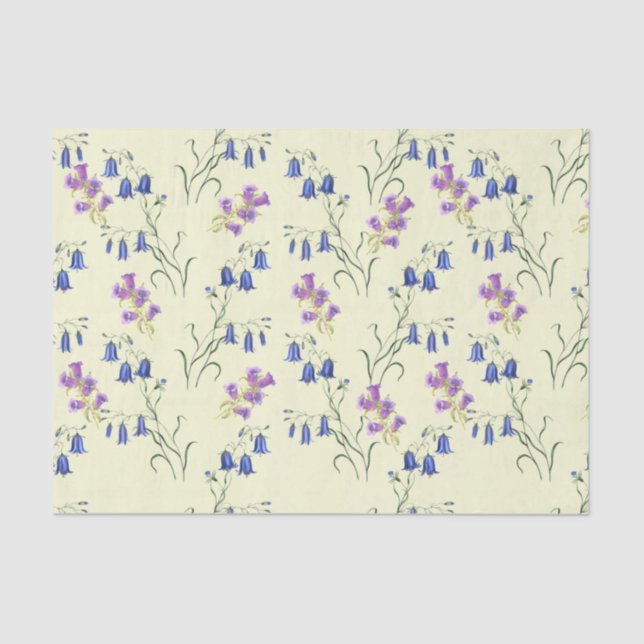 Pastel Blue and Purple Bell Flowers  Tissue Paper (Front)