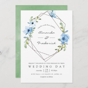 Pastel Blue and Sage Green Geometric Wedding Invitation