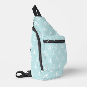 Pastel Blue and White Anchor Pattern Sling Bag