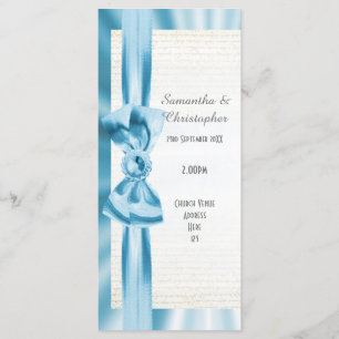 Pastel blue and white bow church wedding program programme