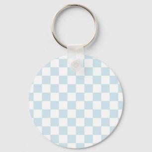 Pastel Blue and White Checkerboard Key Ring