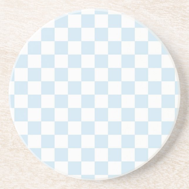 Pastel Blue and White Chequerboard Coaster (Front)