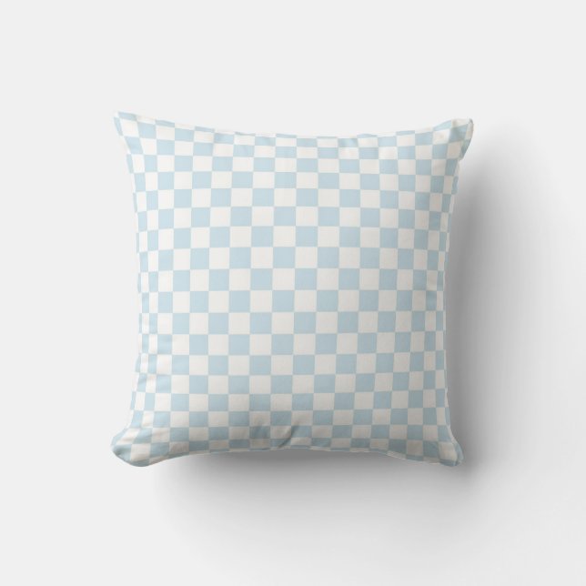 Pastel Blue and White Chequerboard Cushion (Front)