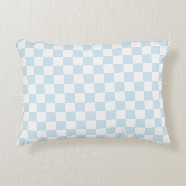 Pastel Blue and White Chequerboard Decorative Cushion (Front)