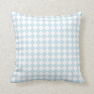 Pastel Blue and White Diamond Chequered Pattern Cushion