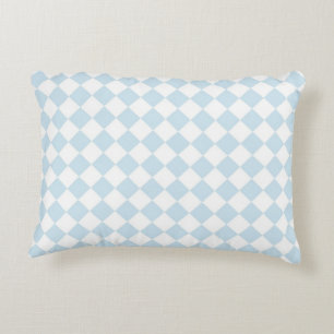 Pastel Blue and White Diamond Chequered Pattern Decorative Cushion