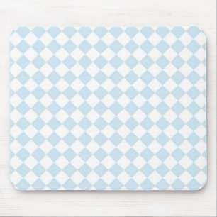 Pastel Blue and White Diamond Chequered Pattern Mouse Mat