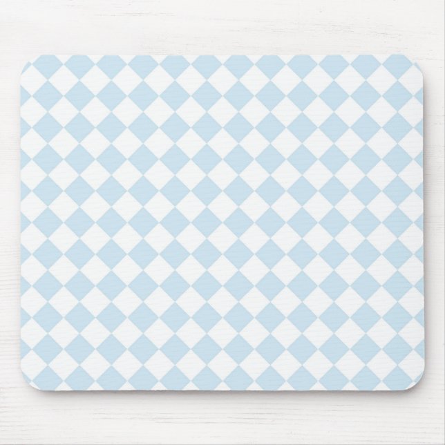 Pastel Blue and White Diamond Chequered Pattern Mouse Mat (Front)