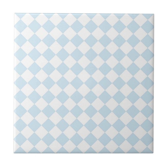 Pastel Blue and White Diamond Chequered Pattern Tile (Front)