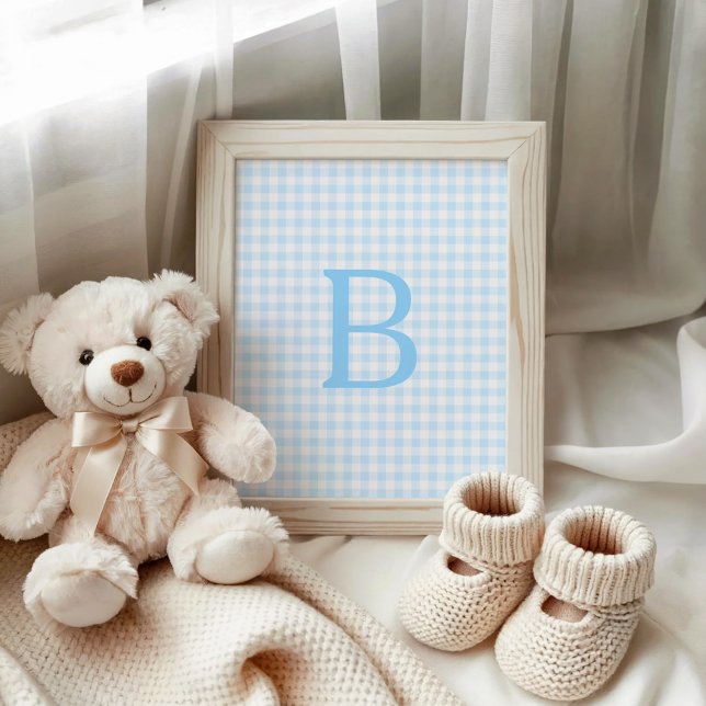 Pastel Blue and White Gingham Monogram Poster (Pastel Blue and White Gingham Monogram Poster)