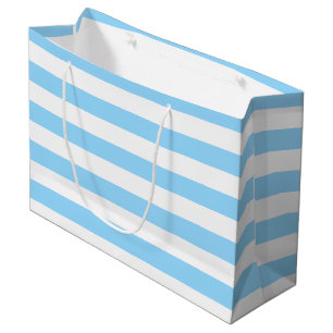 Pastel Blue and White Horizontal Stripes Large Gift Bag