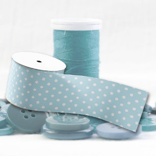 Pastel Blue And White Polka-Dot Pattern Grosgrain Ribbon
