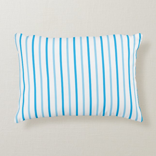 Pastel Blue and White Stripes NAME on Backside Decorative Cushion (Front)