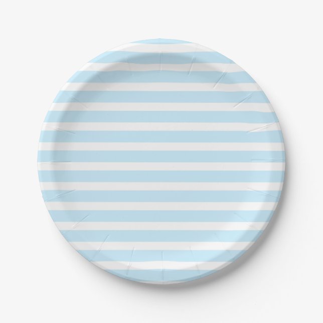 Pastel Blue and White Stripes Paper Plates (Front)