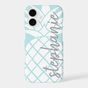 Pastel Blue and White Trendy Pineapple with Name
