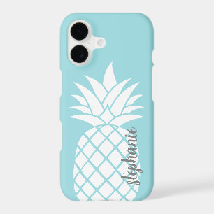 Pastel Blue and White Trendy Pineapple with Name