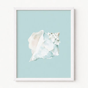 Pastel Blue and White Watercolor Seashell Poster