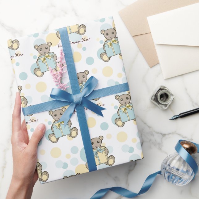 Pastel Blue and Yellow Cute Teddy Bear Wrapping Paper (Gifting)