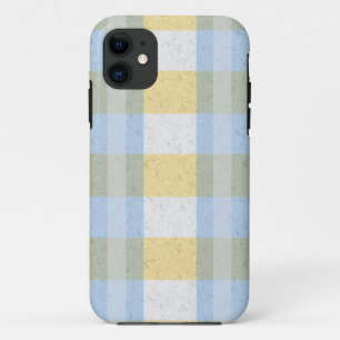 Pastel Blue and Yellow Plaid Pattern iPhone 11 Case
