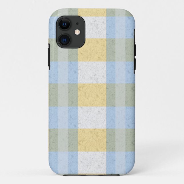 Pastel Blue and Yellow Plaid Pattern Case-Mate iPhone Case (Back)