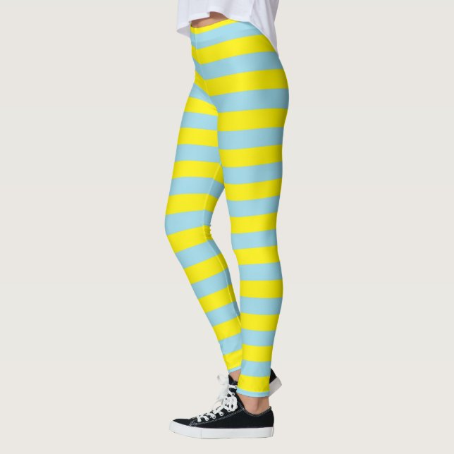 Pastel Blue and Yellow Stripes Leggings (Left)