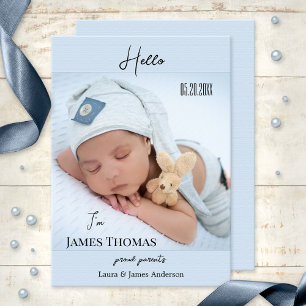 Pastel Blue Baby Boy Photo Birth Announcement