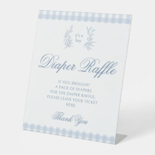 Pastel blue baby boy shower diaper raffle sign