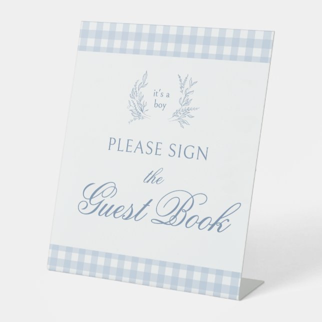 Pastel blue baby boy shower guest book sign (Front)