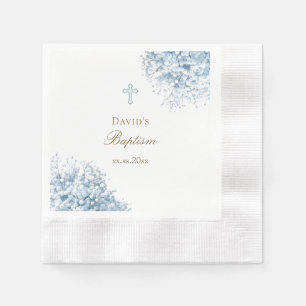 pastel blue baby's breath flowers Baptism Napkin