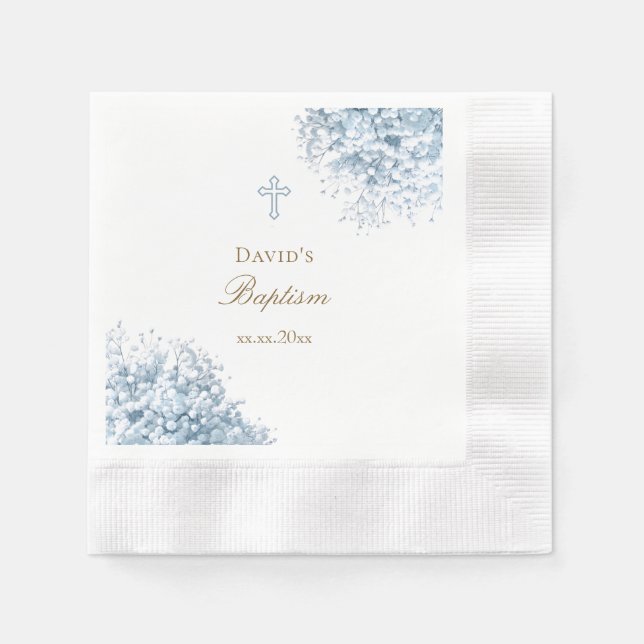 pastel blue baby's breath flowers Baptism Napkin (Front)
