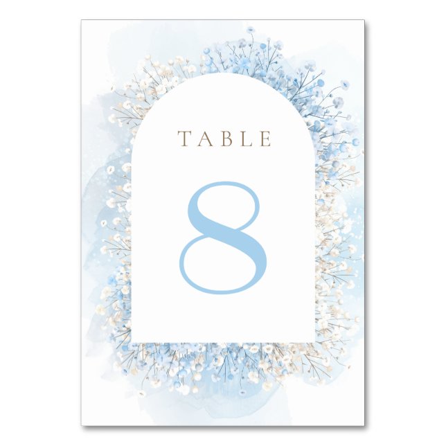 pastel blue baby's breath table number (Front)