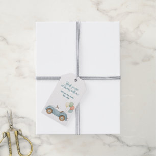 Pastel Blue Balloons & Car Birthday Gift Tag