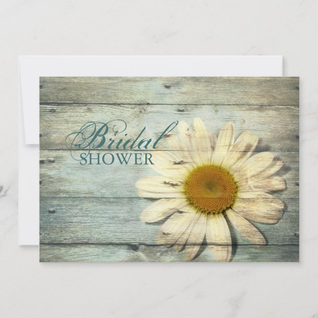 pastel blue barnwood country daisy bridal shower invitation (Front)