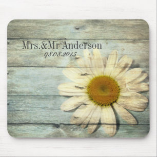 pastel blue barnwood country daisy wedding mouse mat