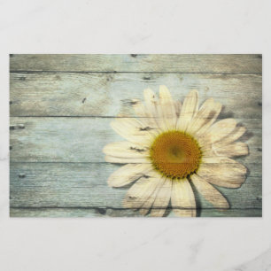 pastel blue barnwood country daisy wedding stationery