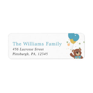 Pastel Blue Bear Cub Baby Boy Party Return Address