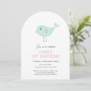 Pastel Blue Bird 1st birthday invitation