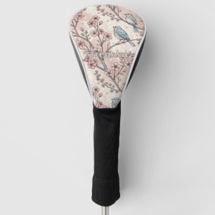 Pastel Blue Birds with Pink Cherry Blossoms Golf Head Cover