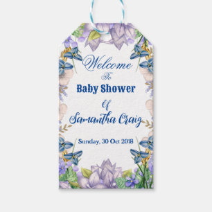 Pastel Blue Blooms Purple Lilac Floral Baby Shower Gift Tags