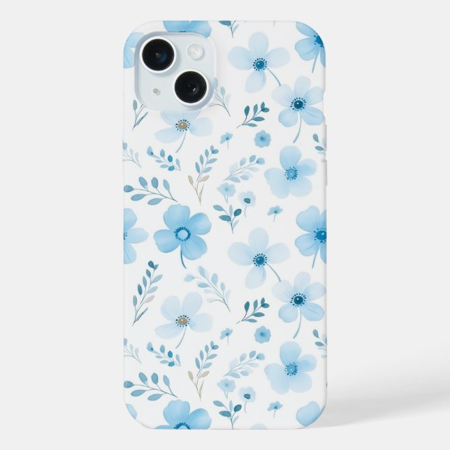 Pastel Blue Boho Floral Pattern flowers  iPhone Case (Back)