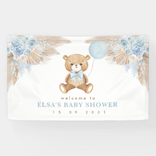 Pastel Blue Boho Pampas Teddy Bear Welcome Baby Banner