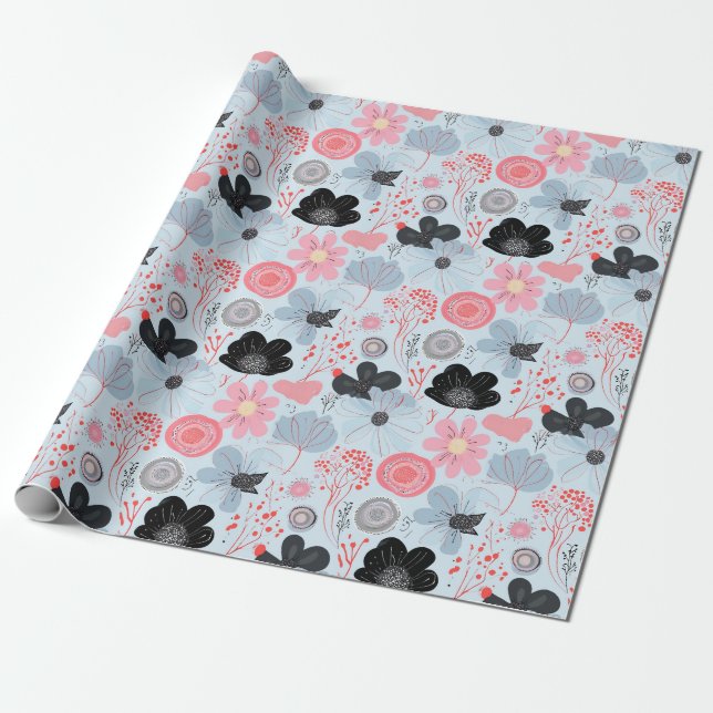 Pastel Blue Botanical Harmony Wrapper Wrapping Paper (Unrolled)