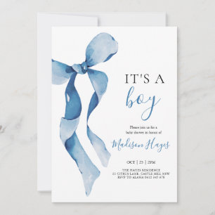 Pastel Blue Bow Baby Shower Card