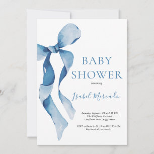 Pastel Blue Bow Baby Shower  Invitation