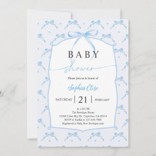 Pastel Blue Bow Baby Shower Invitation