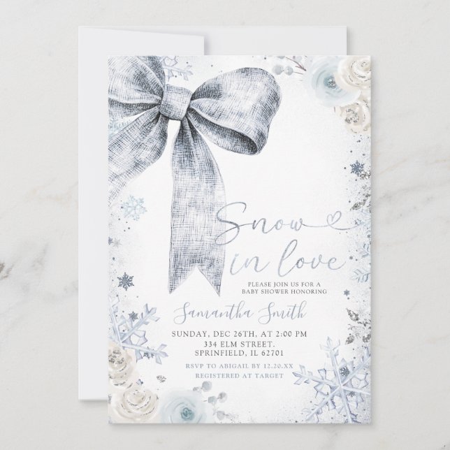Pastel Blue Bow Conquette Winter Baby shower Invitation (Front)