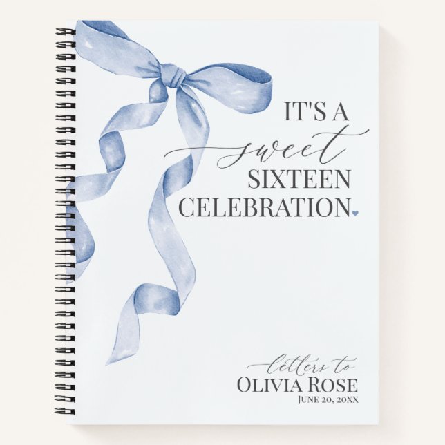 Pastel Blue Bow Sweet 16 Letters to Birthday Girl Notebook (Front)